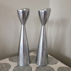 Set of 2 Pewter Silver Toned Candle Sticks Nambe? Danish Vintage